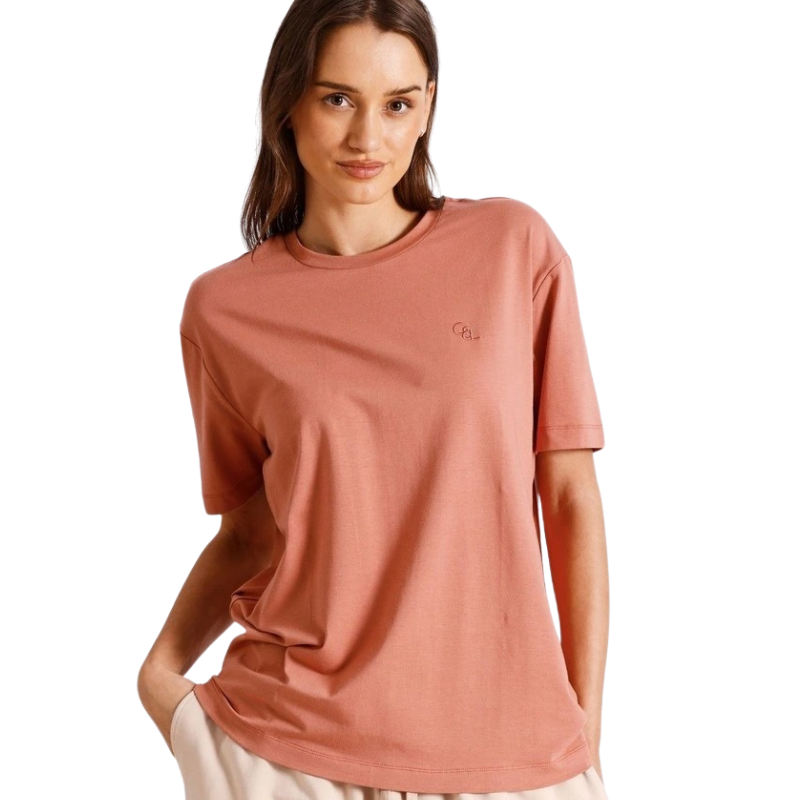 Chloe & Lola relaxed boxy tee in ultra-soft 100% cotton, featuring a round neck and relaxed fit. 