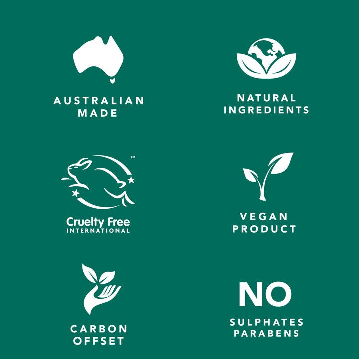 Set of green product labels with icons and text on a green background