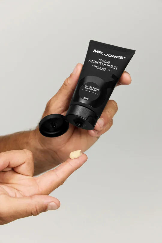 Men’s face moisturiser in sleek packaging for daily hydration, designed for smooth, healthy, and refreshed skin