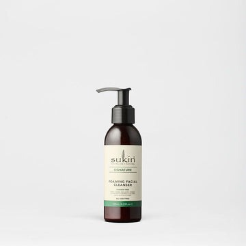 Sukin foaming facial cleanser bottle on a white background
