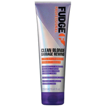 Fudge Clean Blonde Damage Rewind conditioner tube on a white background