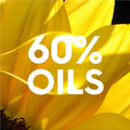 Yellow flower with '60% Oils' text overlay