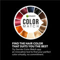 Garnier Color Match hair color chart on a black background