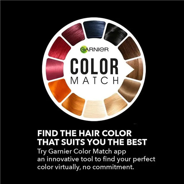 Garnier Color Match hair color chart on a black background
