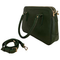 Elegant green leather office bag with detachable shoulder strap, ideal for professionals and business travel.