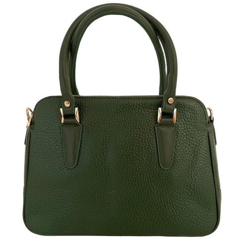 Elegant green leather office bag with detachable shoulder strap, ideal for professionals and business travel.