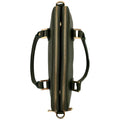 Elegant green leather office bag with detachable shoulder strap, ideal for professionals and business travel.