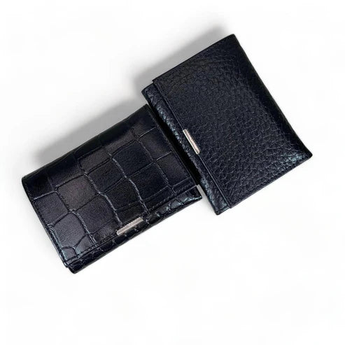 Elegant black genuine leather women’s wallet and card holder with secure locker — stylish and premium accessory by LeatherLuxe