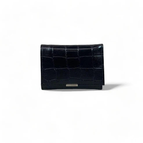 Elegant black genuine leather women’s wallet and card holder with secure locker — stylish and premium accessory by LeatherLuxe