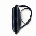 Dark blue genuine leather women’s shoulder bag with crossbody strap, elegant design, and premium finish — LeatherLuxe collection.