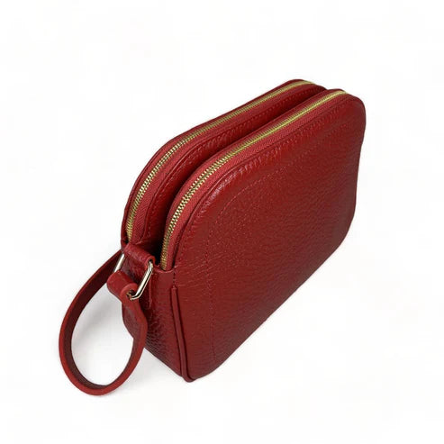LeatherLuxe red leather women's shoulder bag with adjustable crossbody strap, elegant and stylish design for everyday fashion.