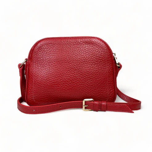 LeatherLuxe red leather women's shoulder bag with adjustable crossbody strap, elegant and stylish design for everyday fashion.