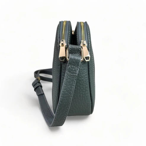 Elegant gray leather women’s shoulder bag and crossbody purse by LeatherLuxe — premium genuine leather handbag with adjustable strap and minimalist modern design.
