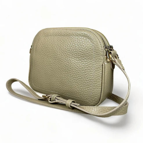 Cream leather women’s shoulder bag and crossbody by LeatherLuxe – elegant, premium quality handbag with adjustable strap and gold-tone hardware.
