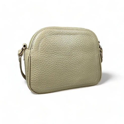 Cream leather women’s shoulder bag and crossbody by LeatherLuxe – elegant, premium quality handbag with adjustable strap and gold-tone hardware.