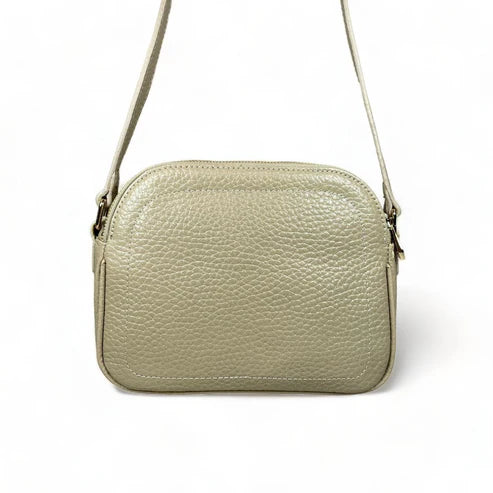 Cream leather women’s shoulder bag and crossbody by LeatherLuxe – elegant, premium quality handbag with adjustable strap and gold-tone hardware.