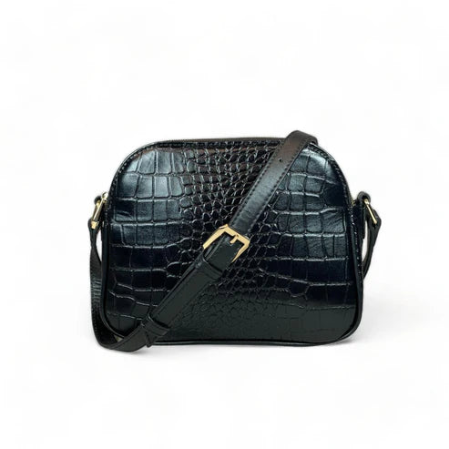 LeatherLuxe black leather women's shoulder bag and crossbody purse with sleek design and gold-tone hardware