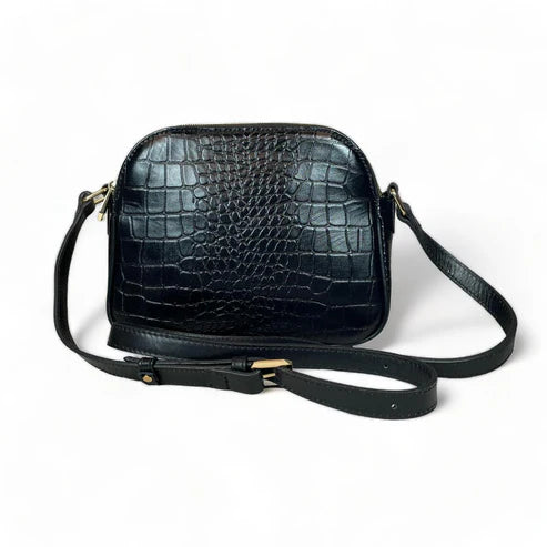 LeatherLuxe black leather women's shoulder bag and crossbody purse with sleek design and gold-tone hardware
