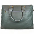 Premium gray leather laptop bag for men and women – sleek unisex professional briefcase with handle and shoulder strap for business and travel.