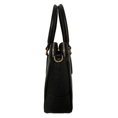 Premium black leather office bag for men and women, professional briefcase with sleek design, durable handle, and spacious compartments for laptop and documents.