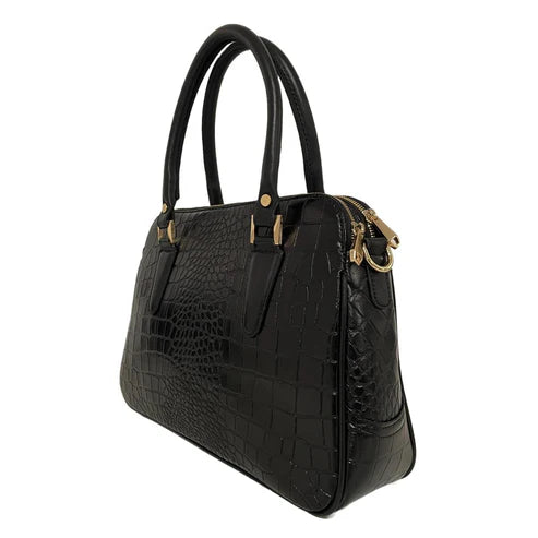 LeatherLuxe Black Crocodile-Style Leather Office Shoulder Bag – Premium functional leather bag with elegant crocodile texture and adjustable strap.