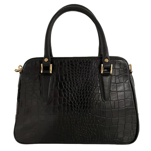 LeatherLuxe Black Crocodile-Style Leather Office Shoulder Bag – Premium functional leather bag with elegant crocodile texture and adjustable strap.