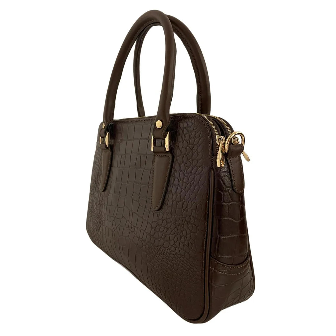 LeatherLuxe dark brown croc-embossed genuine leather office bag for men and women with premium finish and modern professional design