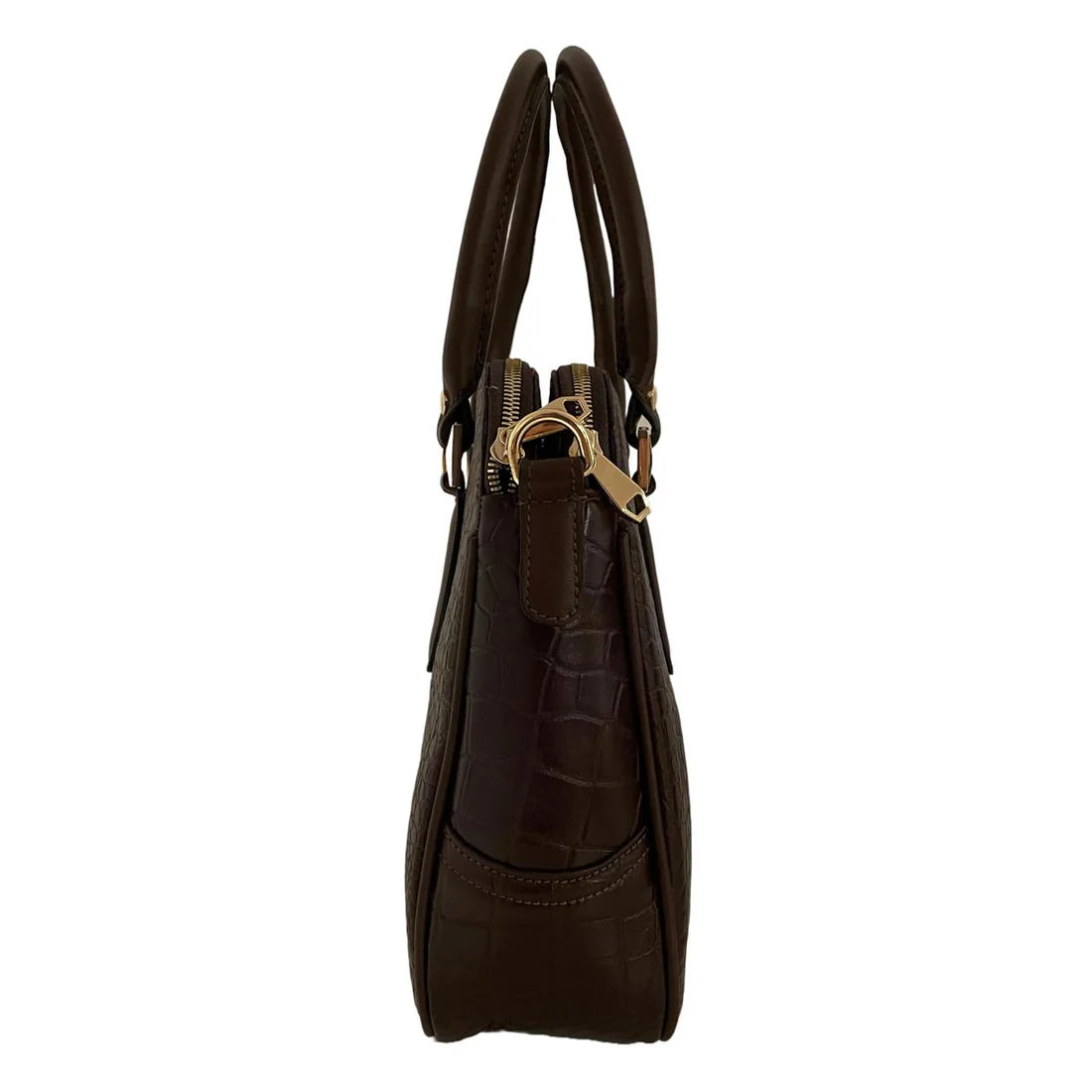 LeatherLuxe dark brown croc-embossed genuine leather office bag for men and women with premium finish and modern professional design