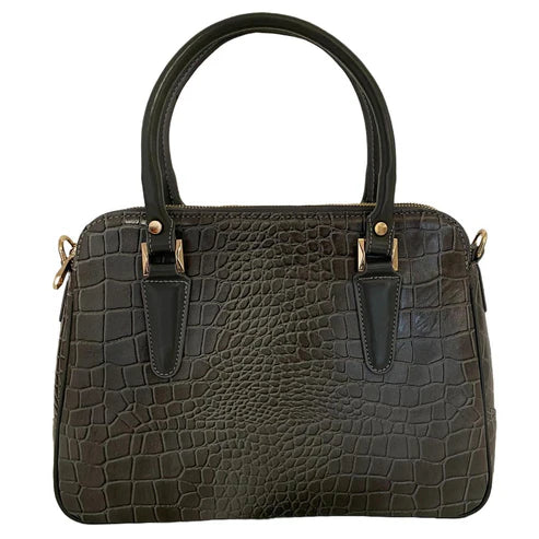 Silver crocodile leather office bag for professionals, stylish luxury business bag with textured design and premium finish
