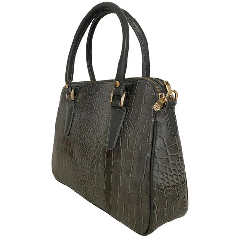Silver crocodile leather office bag for professionals, stylish luxury business bag with textured design and premium finish