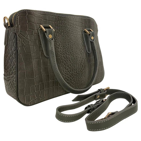 Silver crocodile leather office bag for professionals, stylish luxury business bag with textured design and premium finish