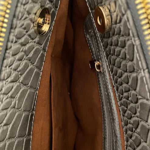 Silver crocodile leather office bag for professionals, stylish luxury business bag with textured design and premium finish