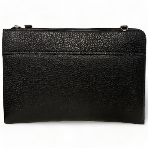 LeatherLuxe black leather wristlet, large unisex shoulder bag with sleek minimalist design and premium craftsmanship