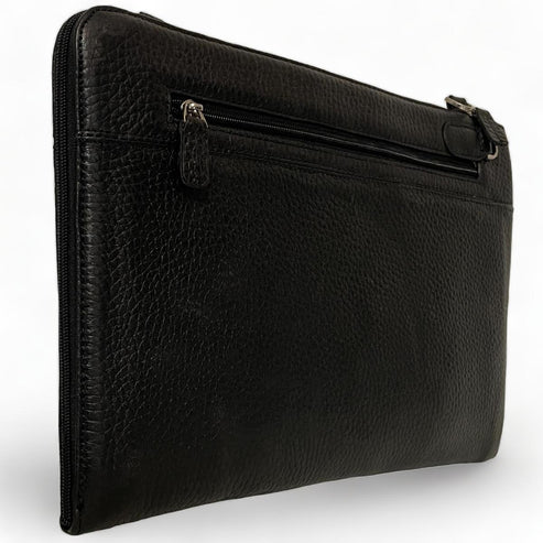 LeatherLuxe black leather wristlet, large unisex shoulder bag with sleek minimalist design and premium craftsmanship