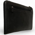 LeatherLuxe black leather wristlet, large unisex shoulder bag with sleek minimalist design and premium craftsmanship