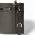 LeatherLuxe black leather wristlet, large unisex shoulder bag with sleek minimalist design and premium craftsmanship