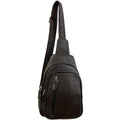 Dark brown genuine leather unisex sling bag with adjustable shoulder strap and crossbody design – LeatherLuxe premium bag.