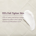 White gel patch on a beige background with text about skin tightening effects.
