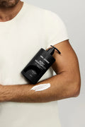 Men’s body moisturiser in sleek packaging, designed for daily hydration and smooth skin nourishment