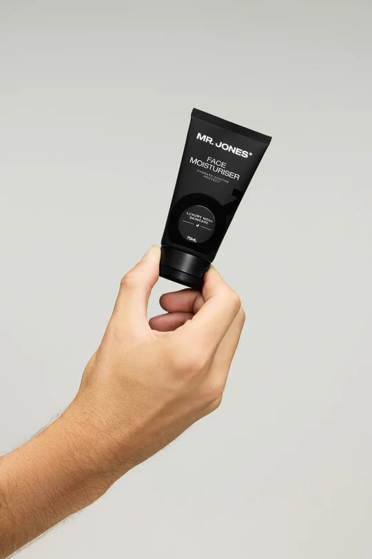 Men’s face moisturiser in sleek packaging for daily hydration, designed for smooth, healthy, and refreshed skin