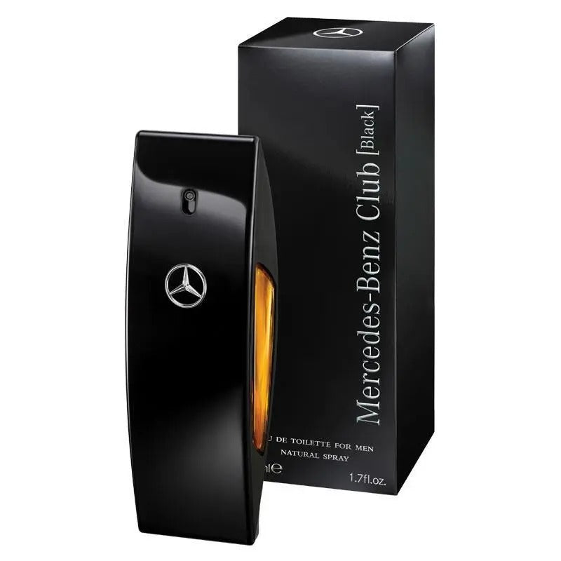 Mercedes-Benz Club Black perfume bottle and packaging on a white background