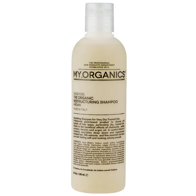 My.Organics shampoo bottle on a white background