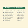 List of natural product ingredients on a beige background with a green banner.