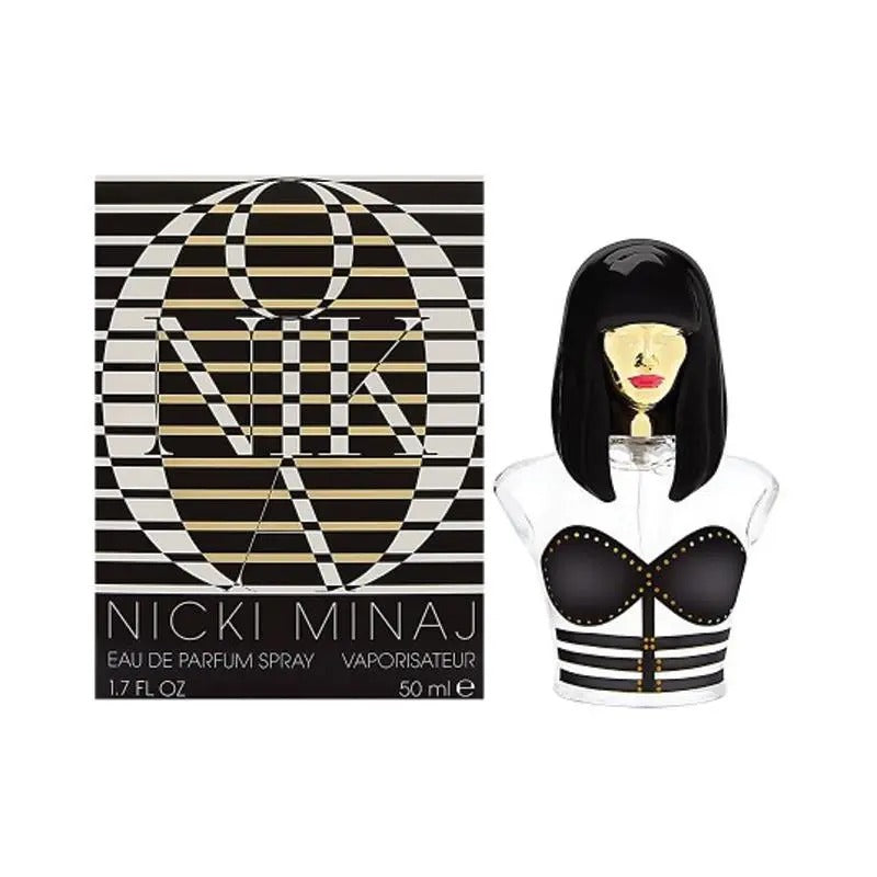 Nicki Minaj perfume bottle and packaging on a white background