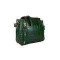 LeatherLuxe green crocodile-style mini handbag made of premium leather, featuring a sleek shoulder and crossbody strap — luxury designer accessory for women.