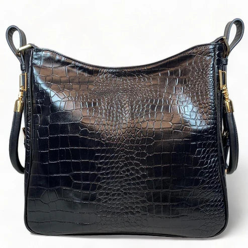 Premium black crocodile leather tote bag for women – elegant professional handbag for work and travel, featuring spacious design and luxury finish