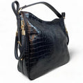 Premium black crocodile leather tote bag for women – elegant professional handbag for work and travel, featuring spacious design and luxury finish