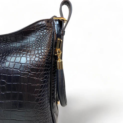 Premium black crocodile leather tote bag for women – elegant professional handbag for work and travel, featuring spacious design and luxury finish