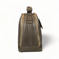 Elegant khaki leather handbag for women with shoulder strap and top handle, perfect for casual and formal outfits.