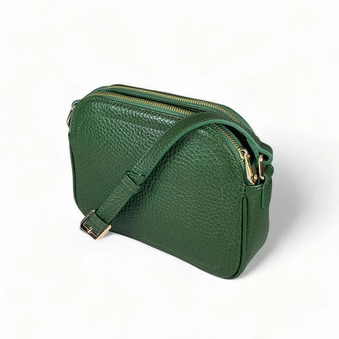Elegant green leather women's shoulder bag by LeatherLuxe with crossbody strap, premium finish, and stylish modern design.